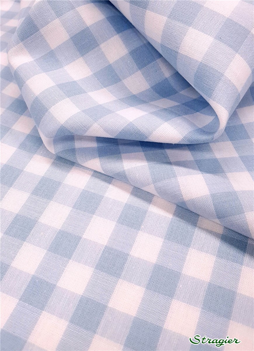 Popeline Pur Coton - Soft - Vichy-9mm - Ciel-Blanc