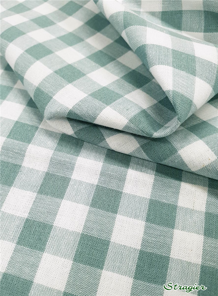 Popeline Pur Coton - Soft - Vichy-9mm - Vert de Gris-Blanc