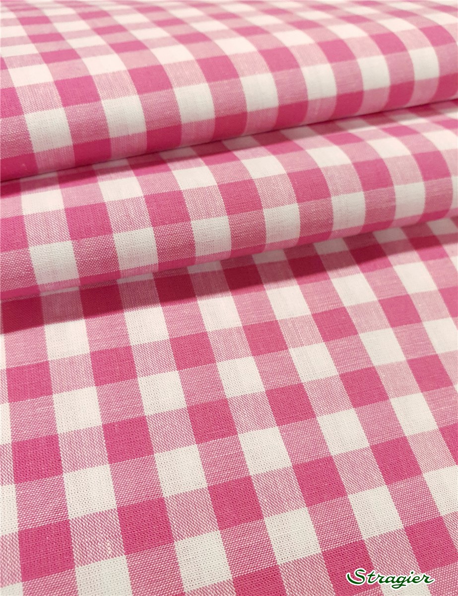 Popeline Pur Coton - Soft - Vichy-9mm - Fuchsia-Blanc 