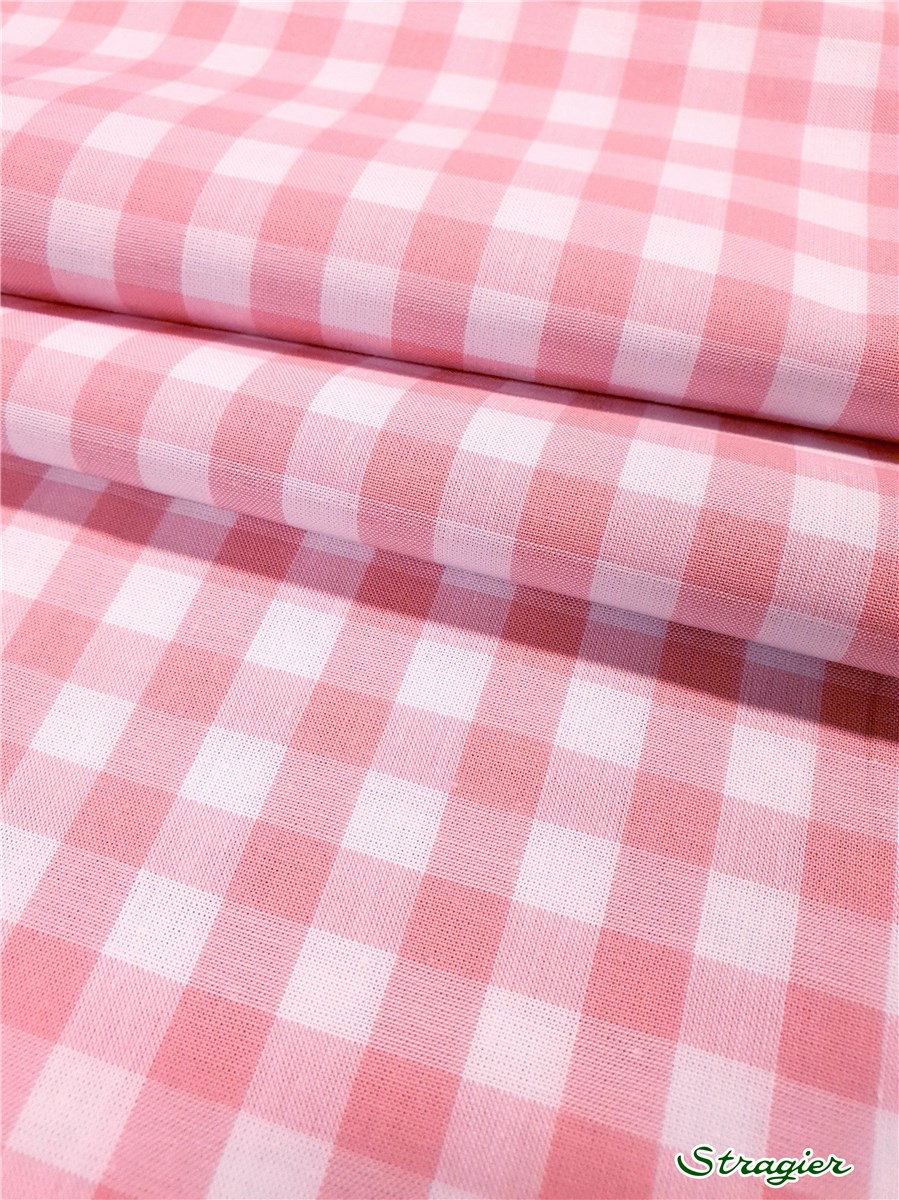 Popeline Pur Coton - Soft - Vichy-9mm - Rose-Blanc 