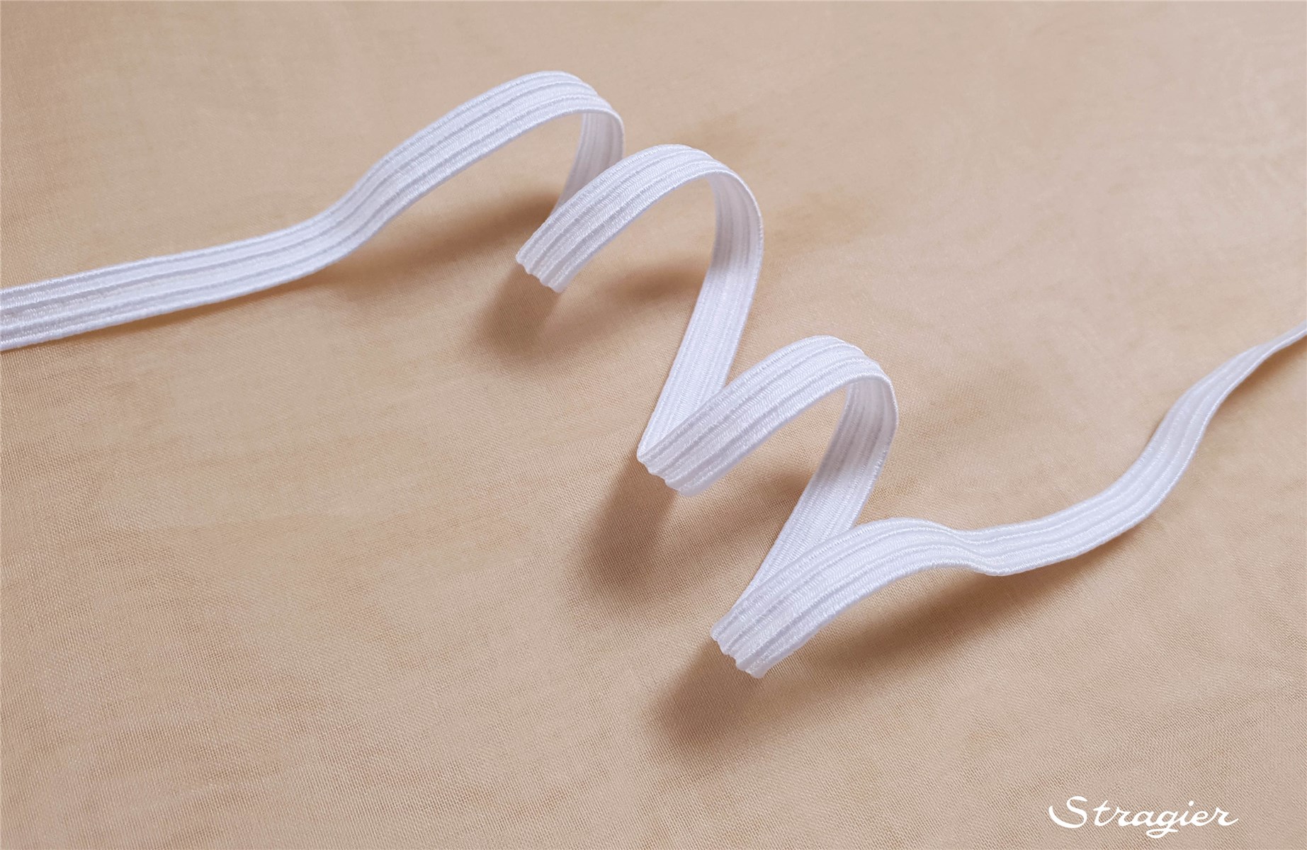 braided Elastic Tape - soft - uni - Blanc - 6,5 mm