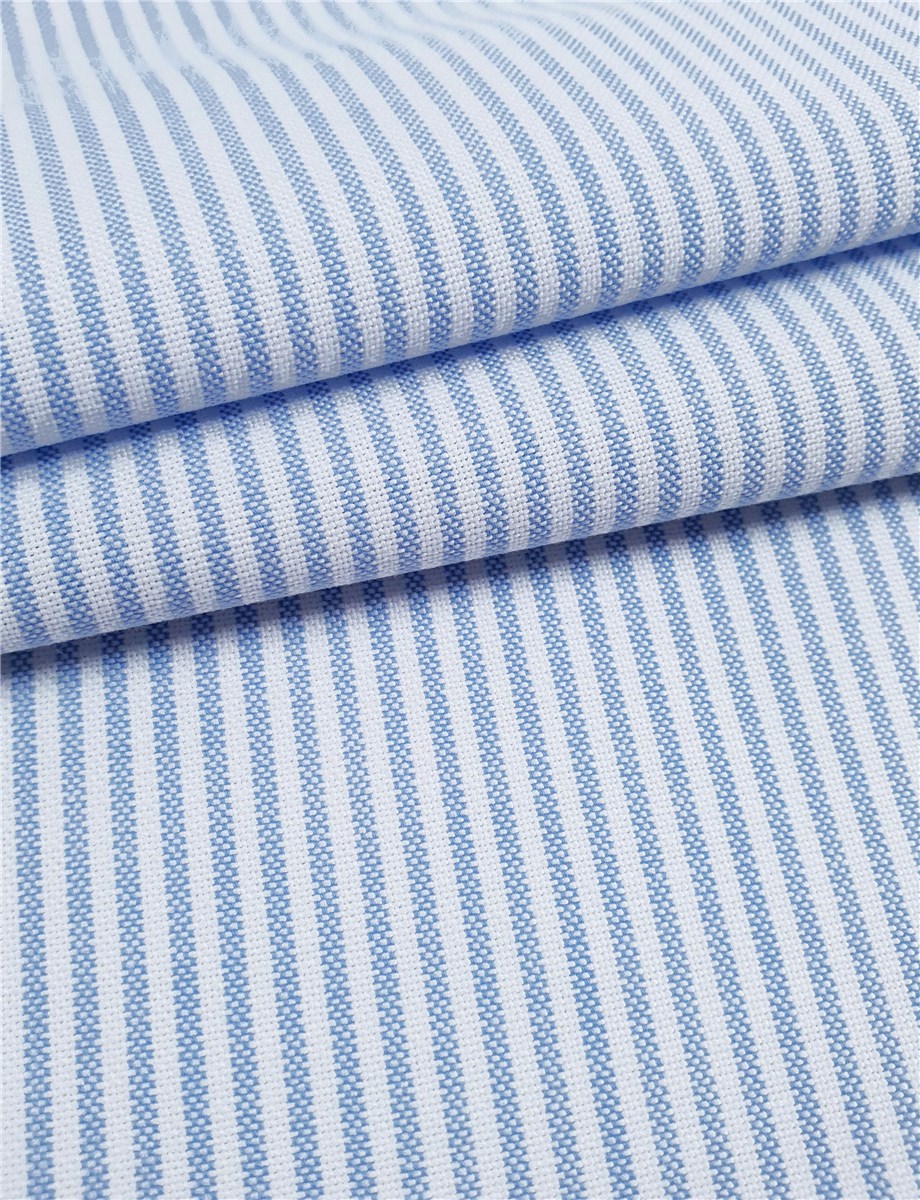 Pur Coton Oxford - Rayures 2mm - Bleu Azur 