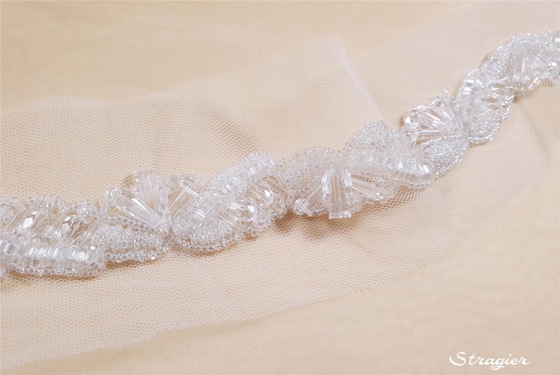 Hand beaded embroidered Braid - Cristaline - Transparent Cristal - 28 mm
