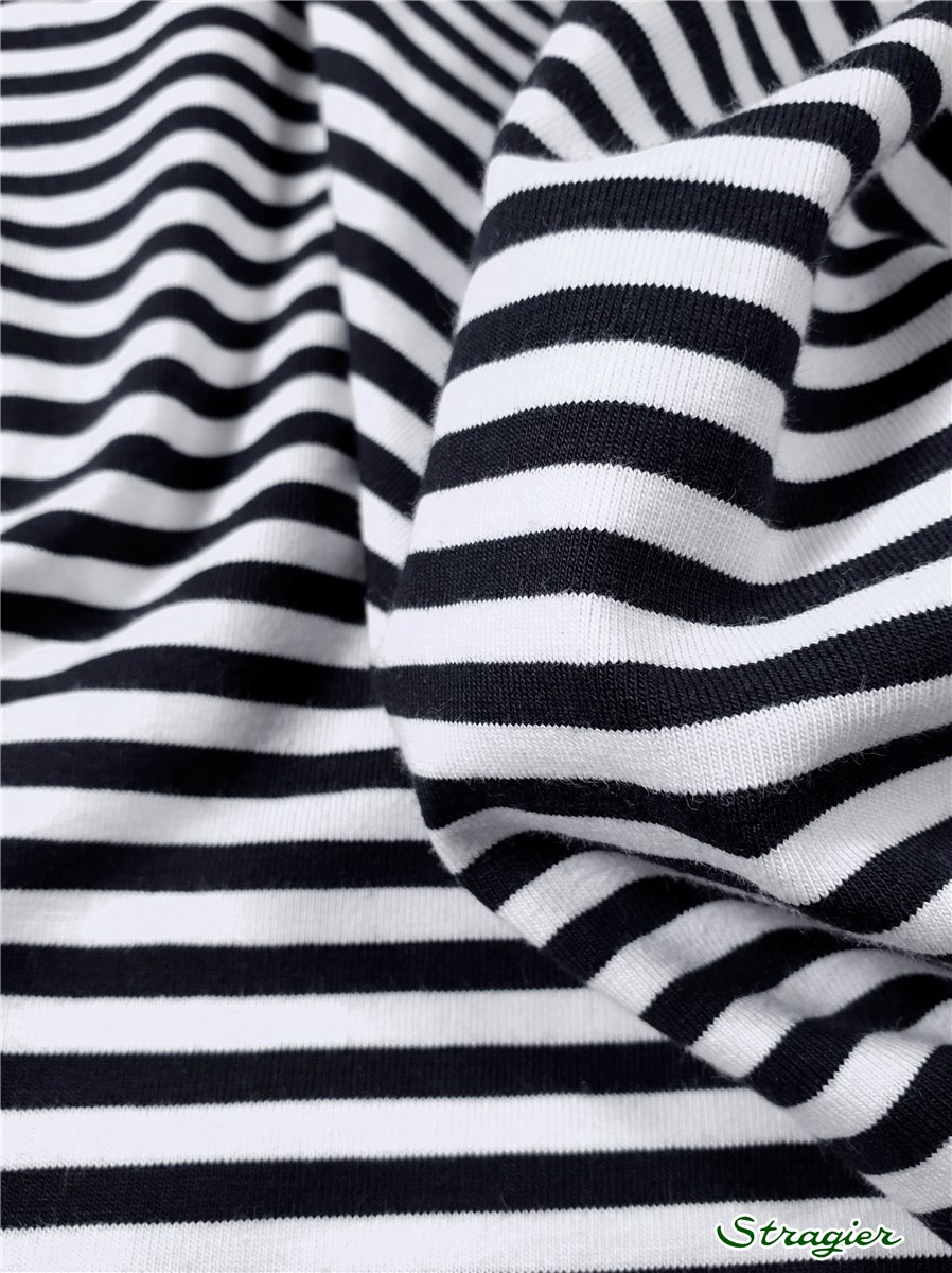 Jersey Coton stretch - Rayé 5mm-5mm - Noir et Blanc 