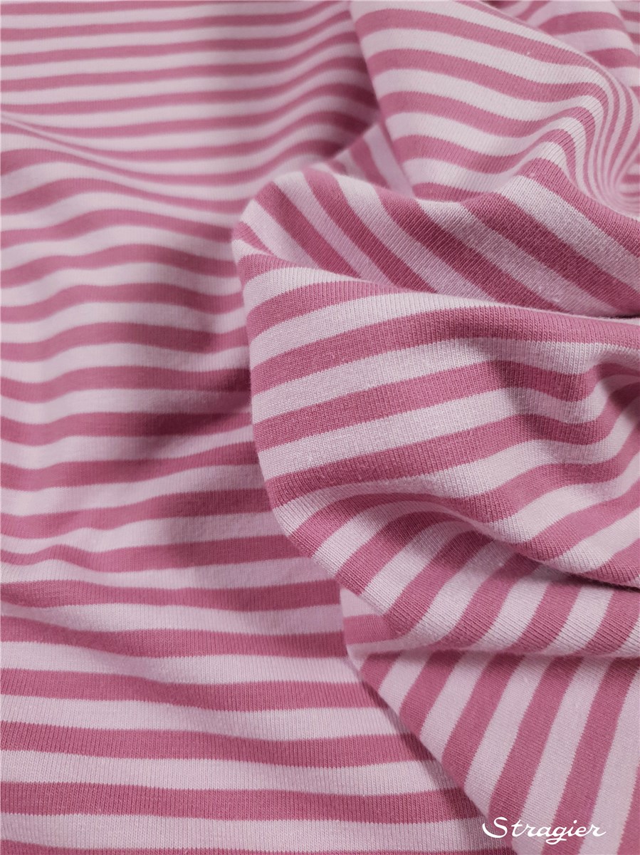 Jersey Coton stretch - Rayé 5mm-3mm - Rosée