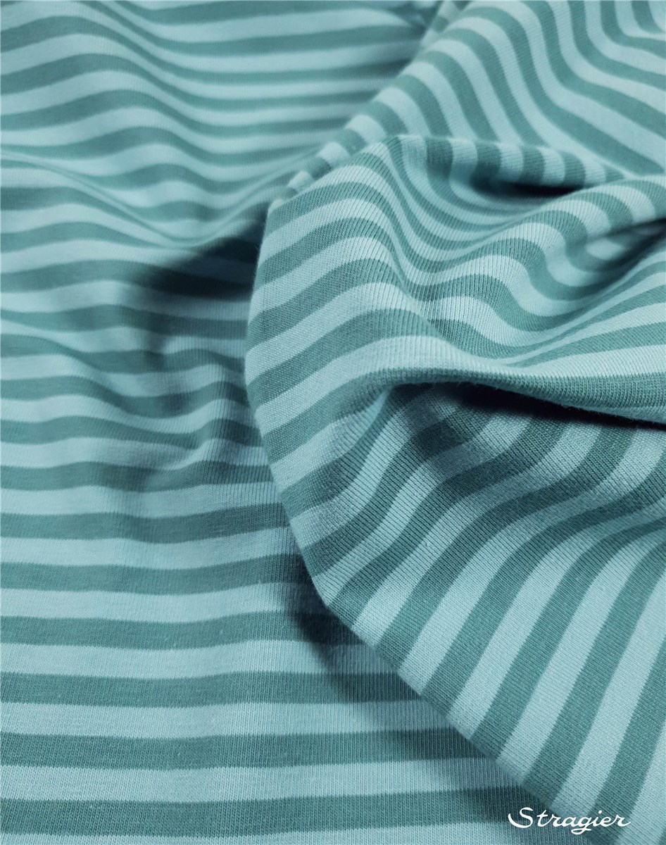 Jersey Coton stretch - Rayé 5mm-3mm - Vert Menthe