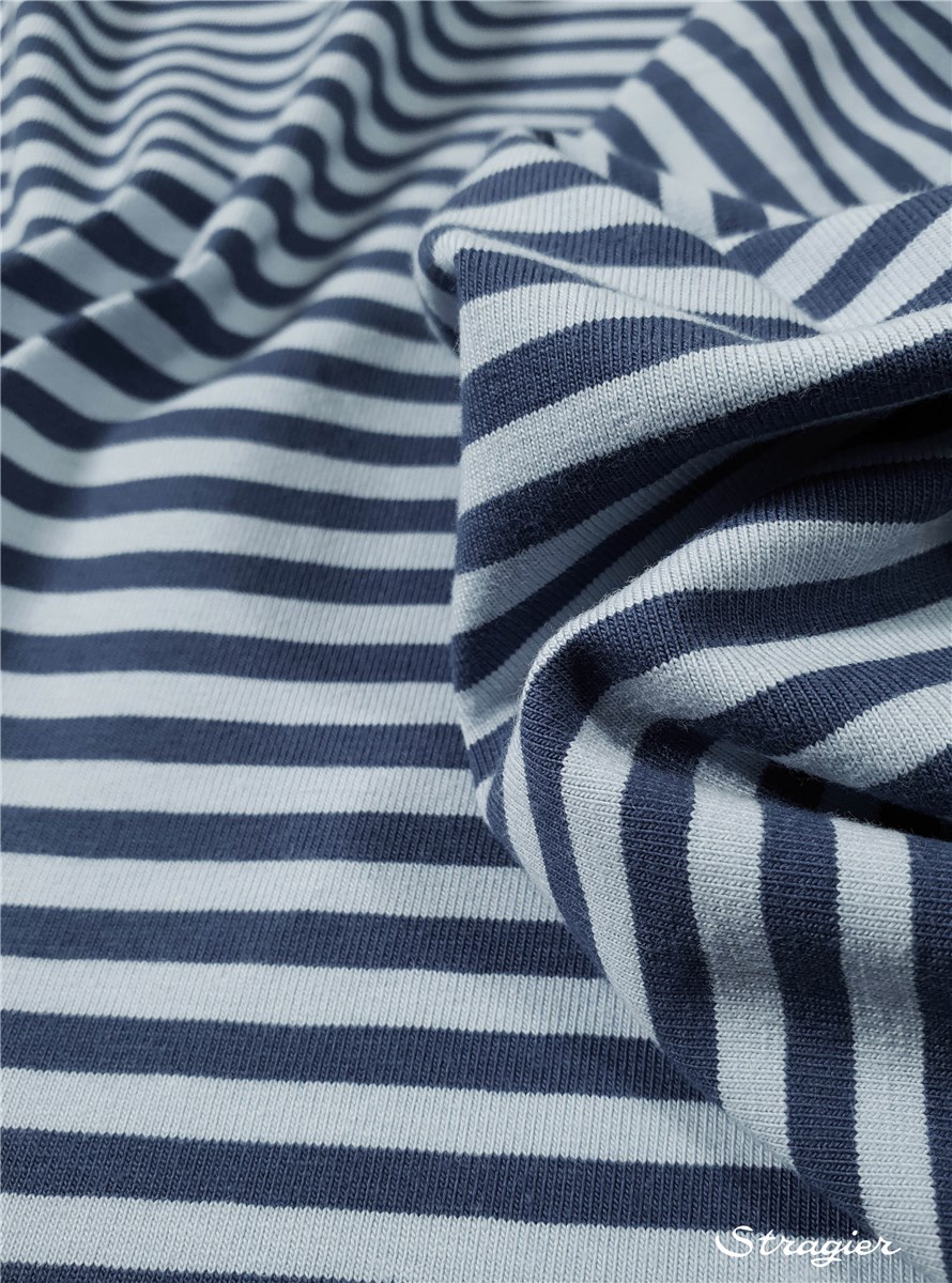 Jersey Coton stretch - Rayé 5mm-3mm - Denim