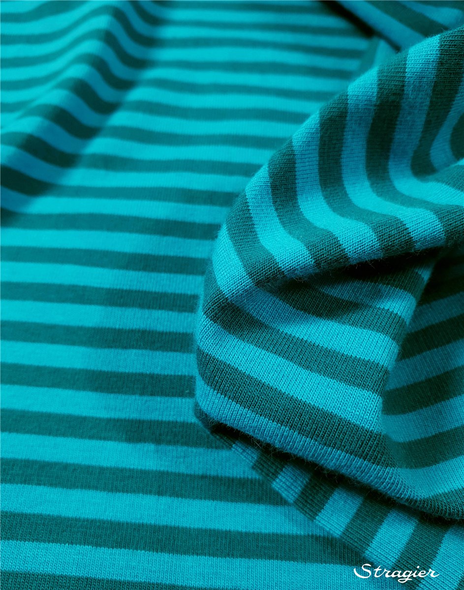 Jersey Coton stretch - Rayé 5mm-5mm - Aqua 