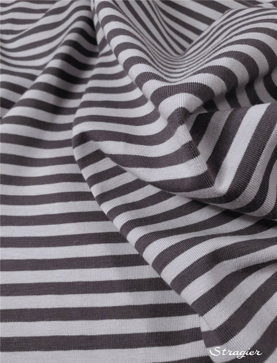 Cotton Jersey - stretch - Rayé 5mm-3mm - Gris