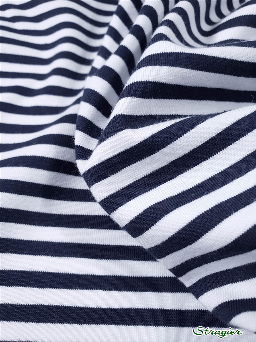 Jersey Coton stretch - Rayé 5mm-3mm - Marine et Blanc