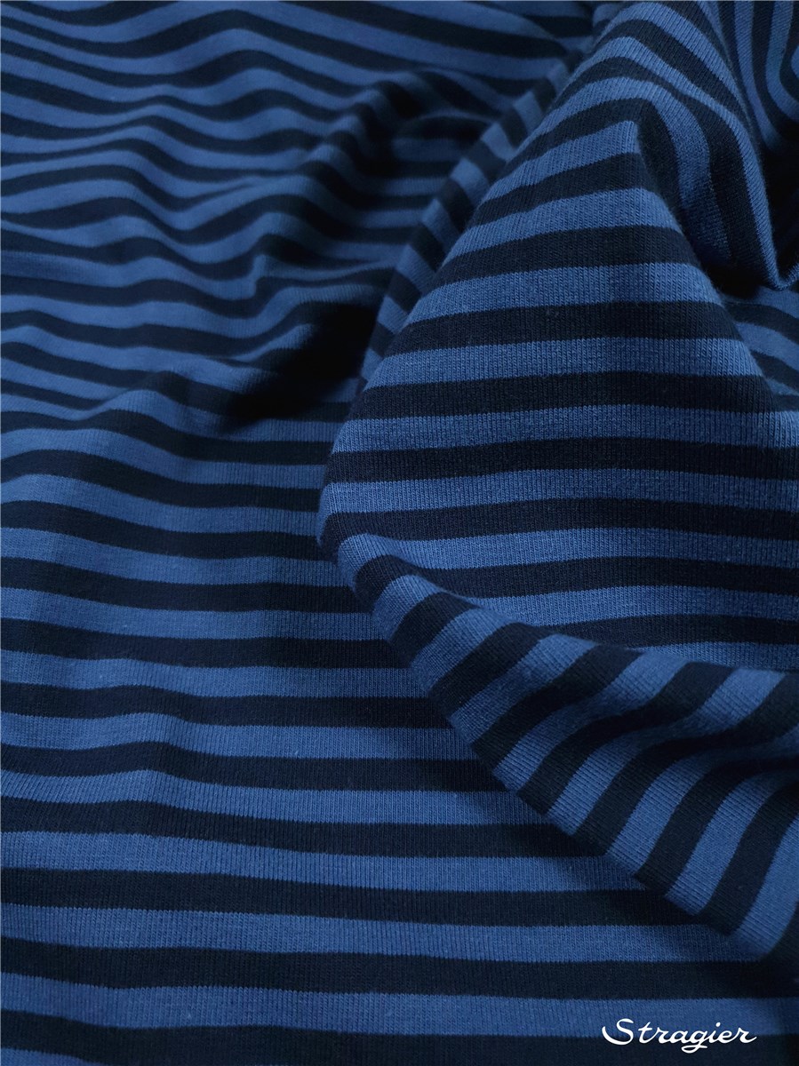 Jersey Coton stretch - Rayé 5mm-3mm - Marine Jeans