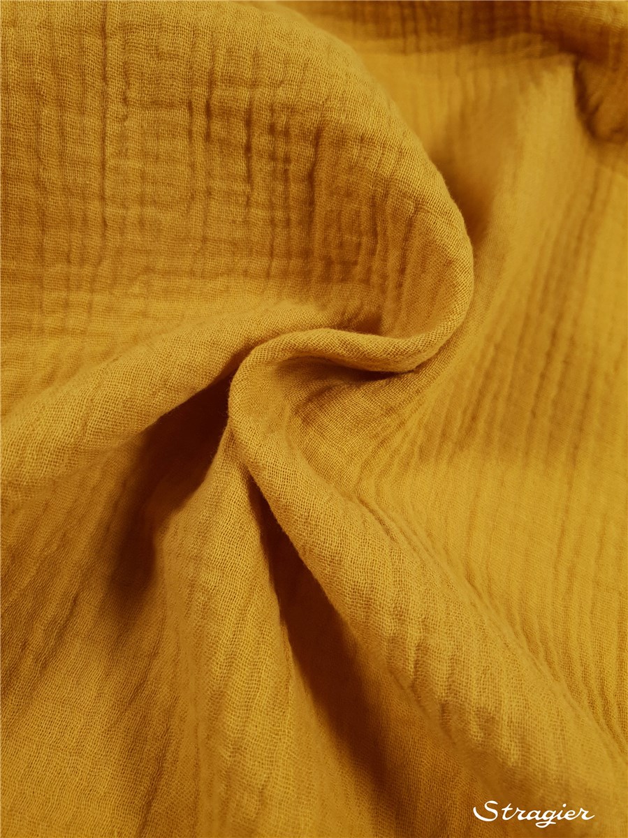 Double Gaze de Coton Bio - Uni - Jaune Safran