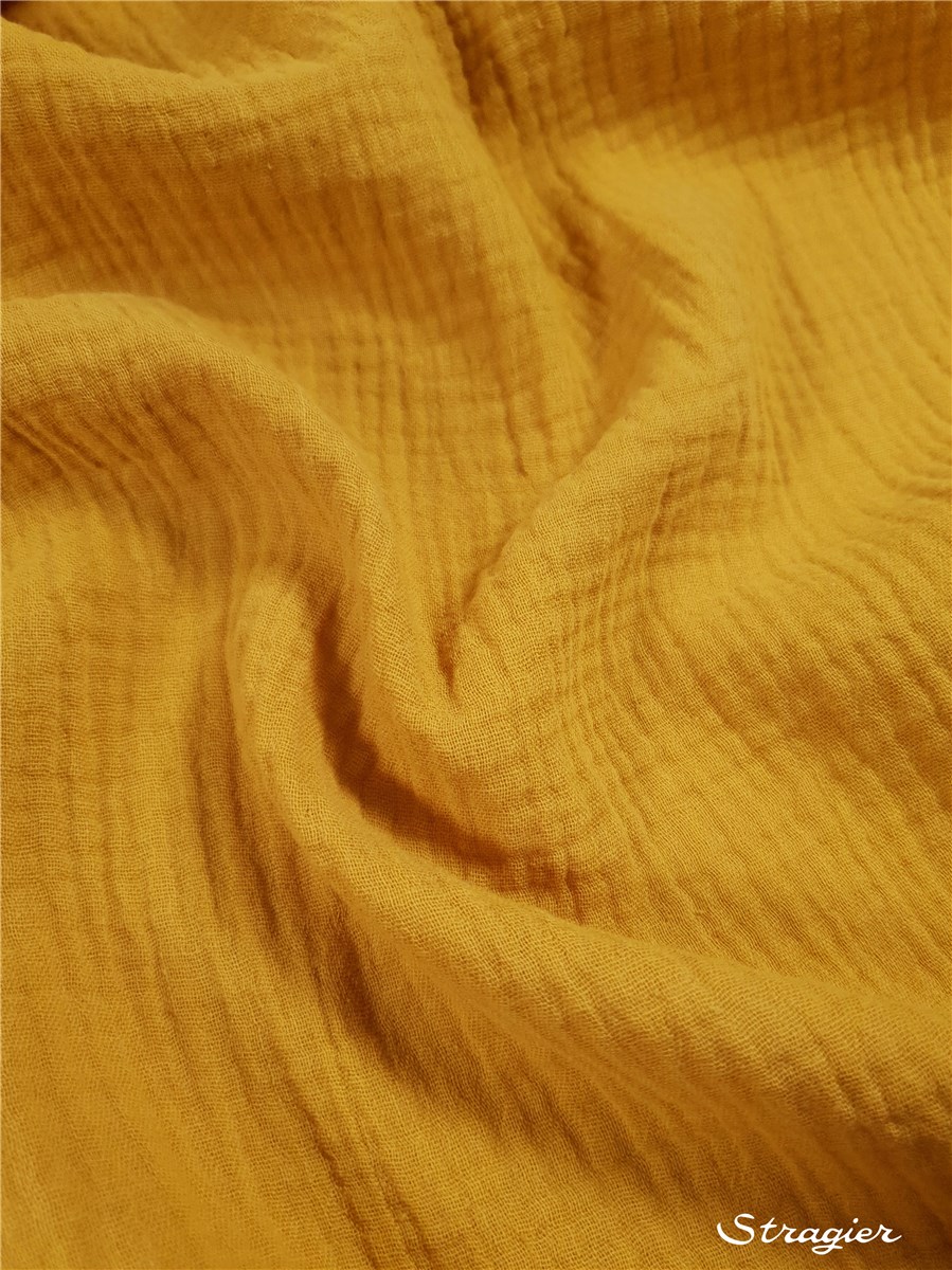 Double Gaze de Coton Bio - Uni - Jaune Safran