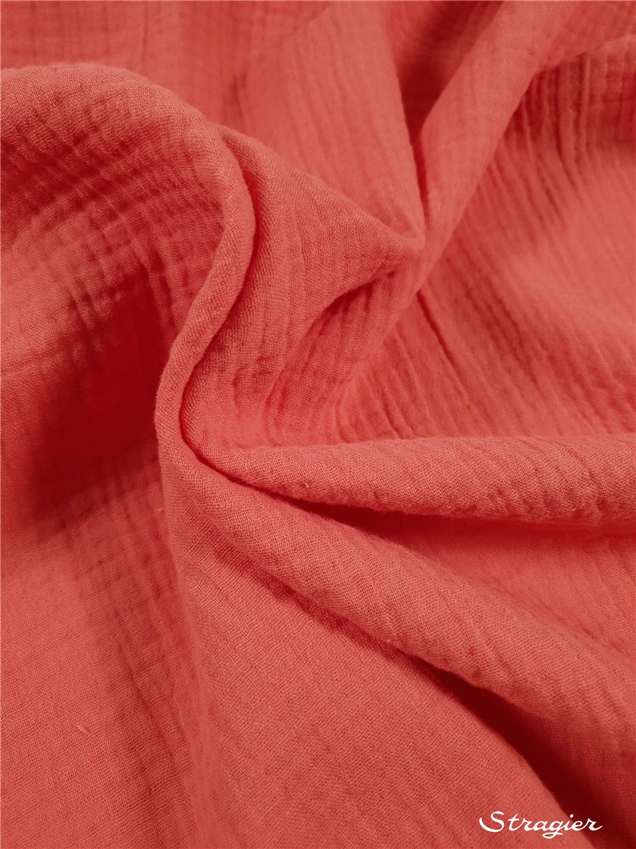 Double Gaze de Coton Bio - Uni - Rose Corail