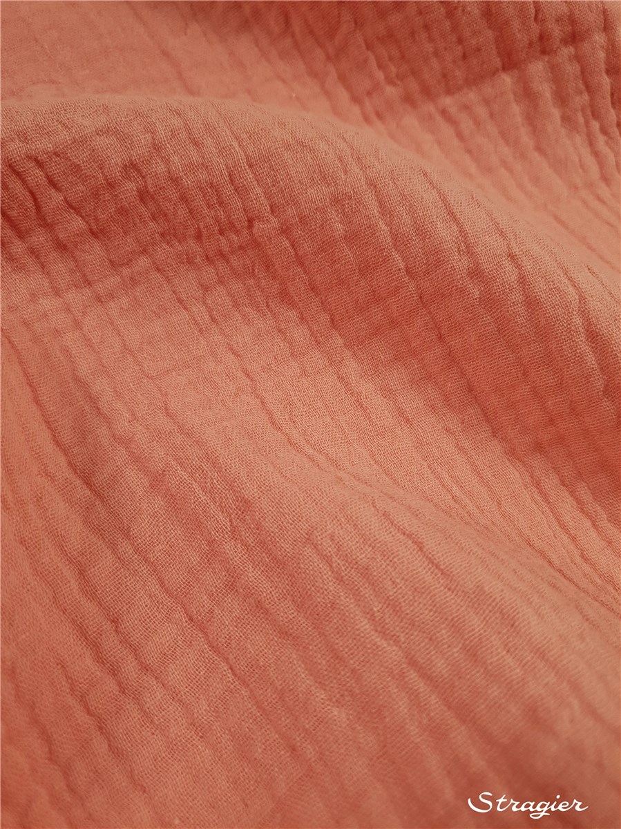 Double Gaze de Coton Bio - Uni - Rose Saumon