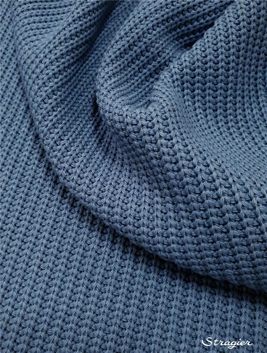 Tricot côtes 5mm - Coton - Uni - Bleu Jeans