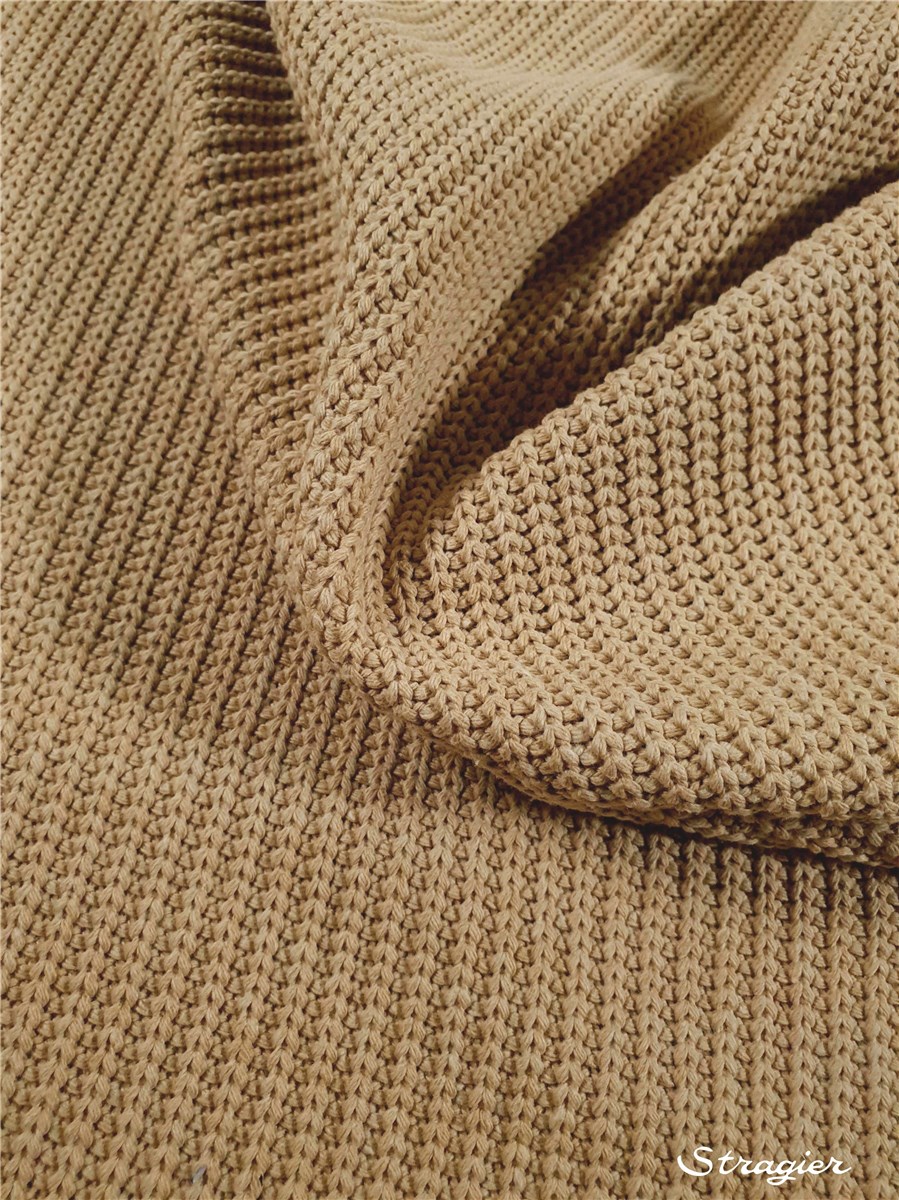 Tricot côtes 5mm - Coton - Uni - Beige Paille