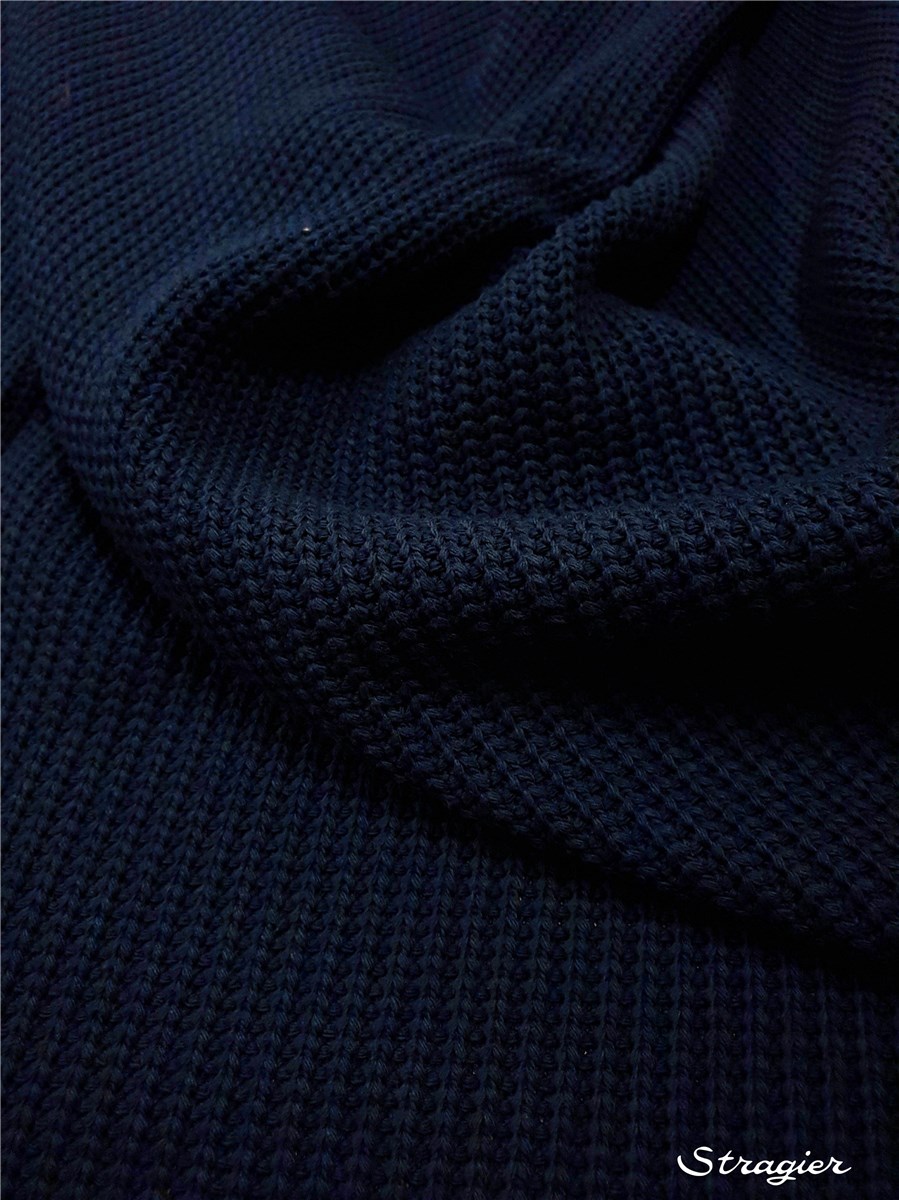 Tricot côtes 5mm - Coton - Uni - Marine 