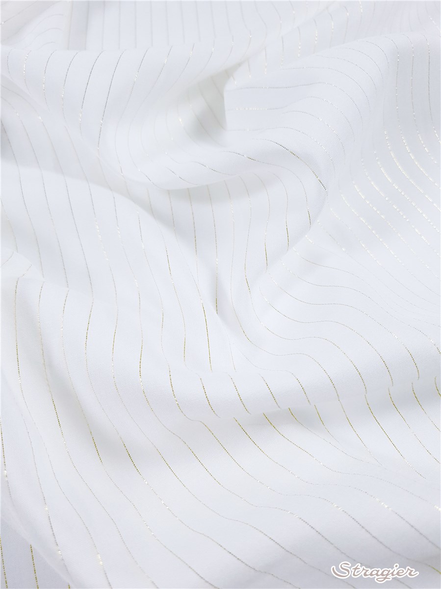 Popeline souple Viscose-Lurex - Rayures tennis - Blanc naturel-Or