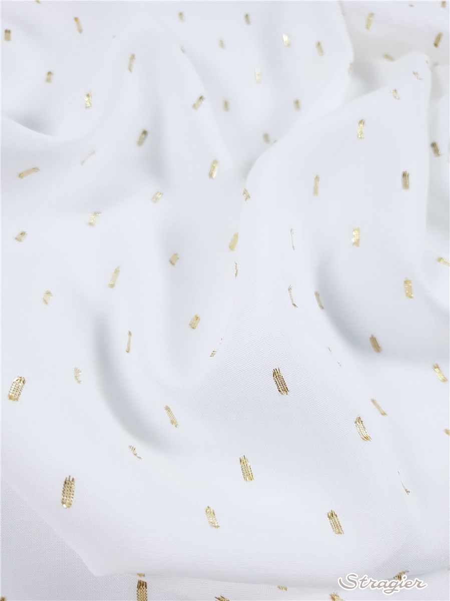 Popeline souple Viscose-Lurex - Plumetis 2mmx4mm - Blanc naturel-Or