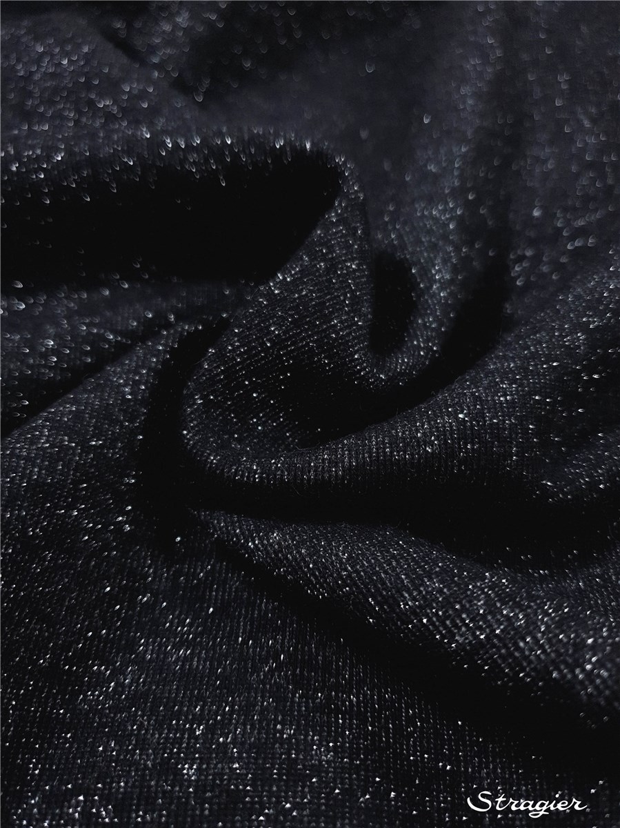 Sweatshirt Fabric - fleecy - sparkling - Uni - Noir-Argent