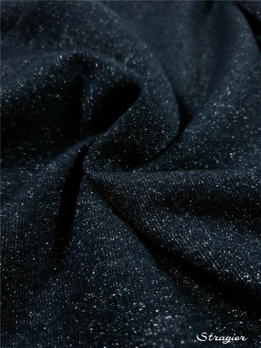 Sweatshirt Fabric - fleecy - sparkling - Uni - Bleu Indigo foncé-Argent