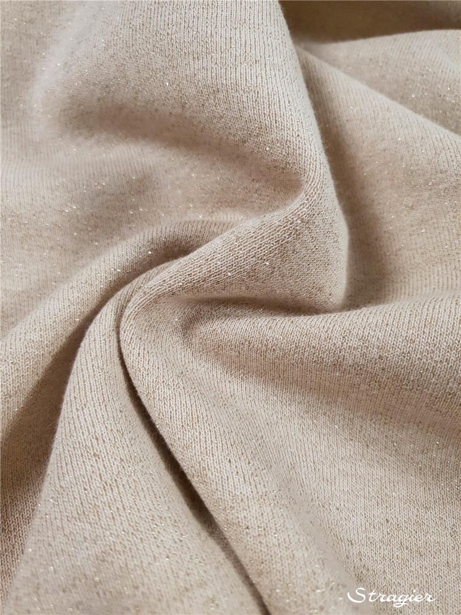 Sweatshirt Fabric - fleecy - sparkling - Uni - Beige poudré-Or