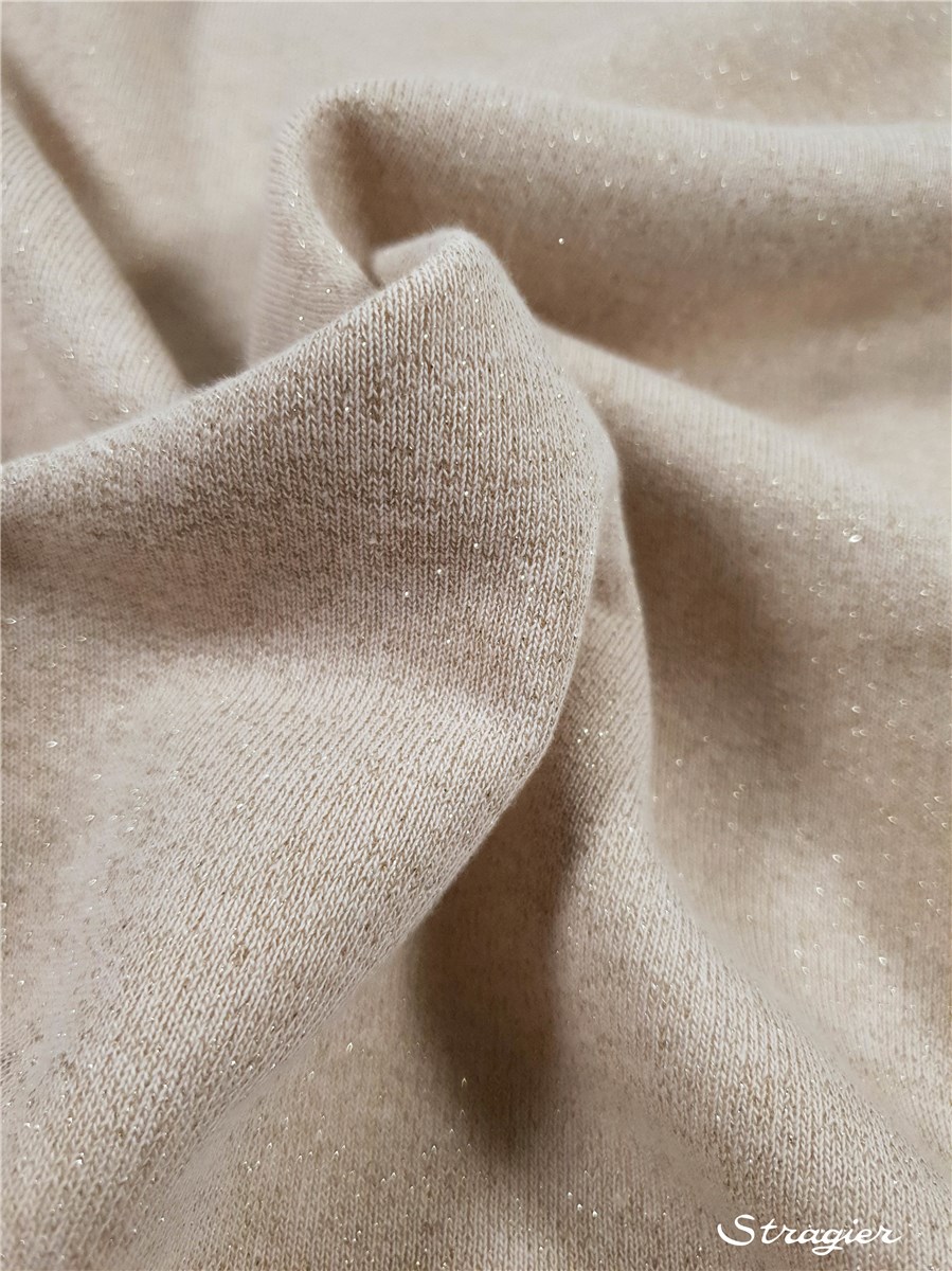 Sweatshirt molletonné scintillant - Uni - Beige poudré-Or