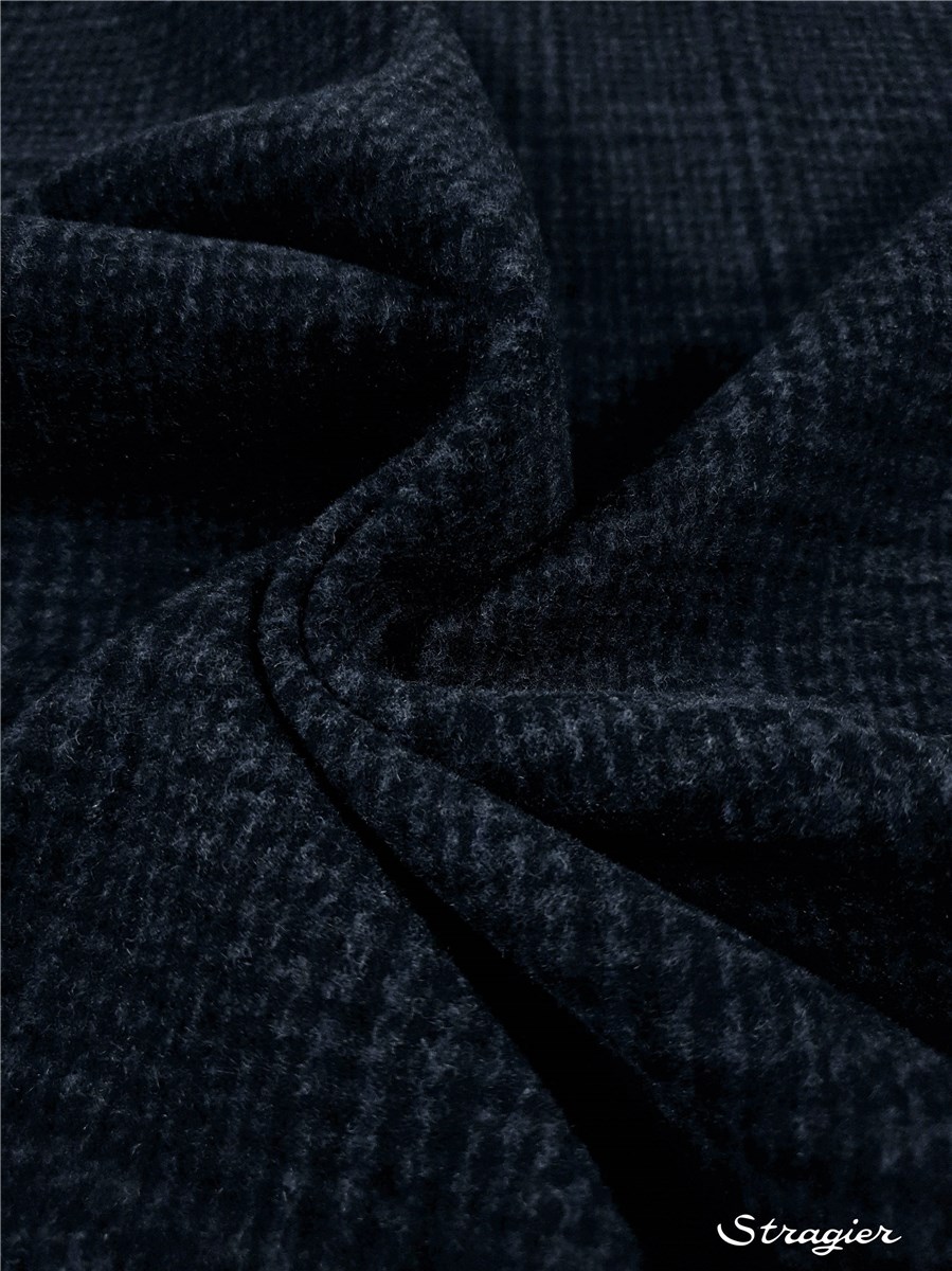 Laine Velours Manteau - Prince de Galles - Bleu-Anthracite