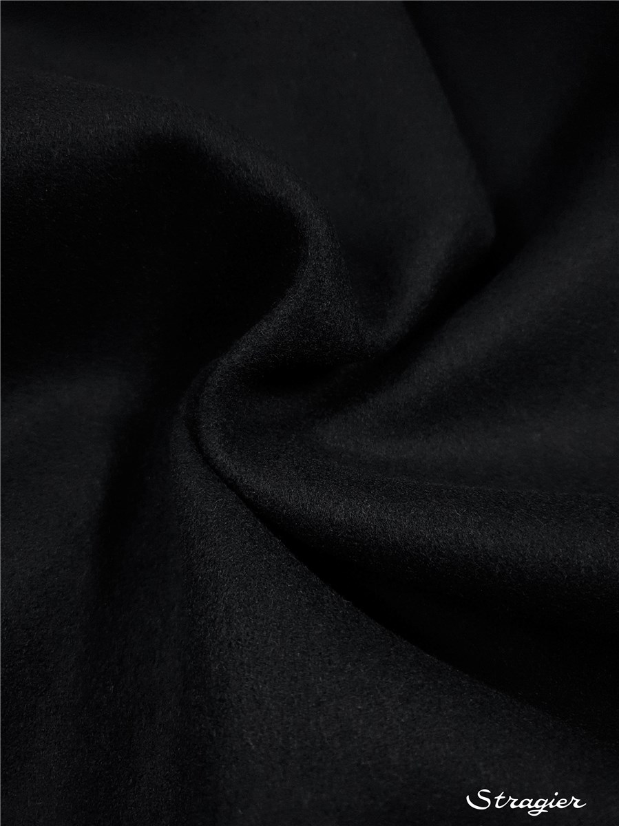 Fulled Wool - Double Face - Plain - Noir - Noir