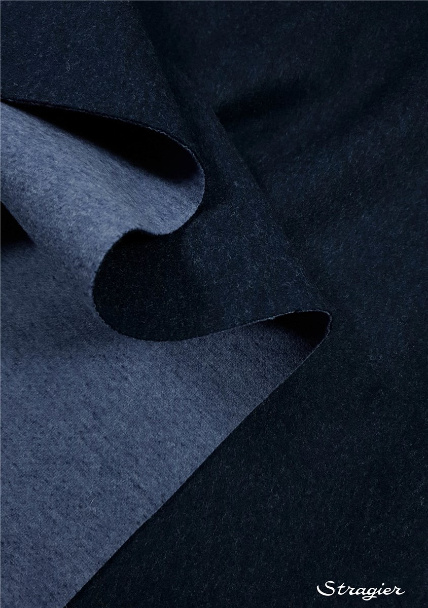 Fulled Wool - Double Face - Plain - Marine chiné - Jeans