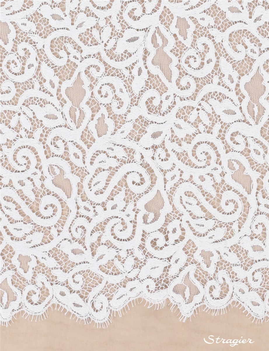 Calais Lace embroidered with a cord underlining - Aline - Stragier Pale Ivory - 90 cm