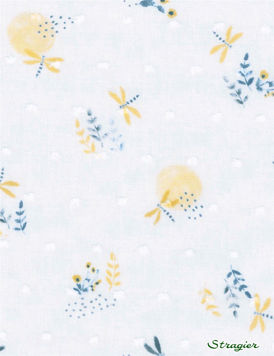 Cotton Batiste - Swiss Dots - Libellule - Bleu-Paille