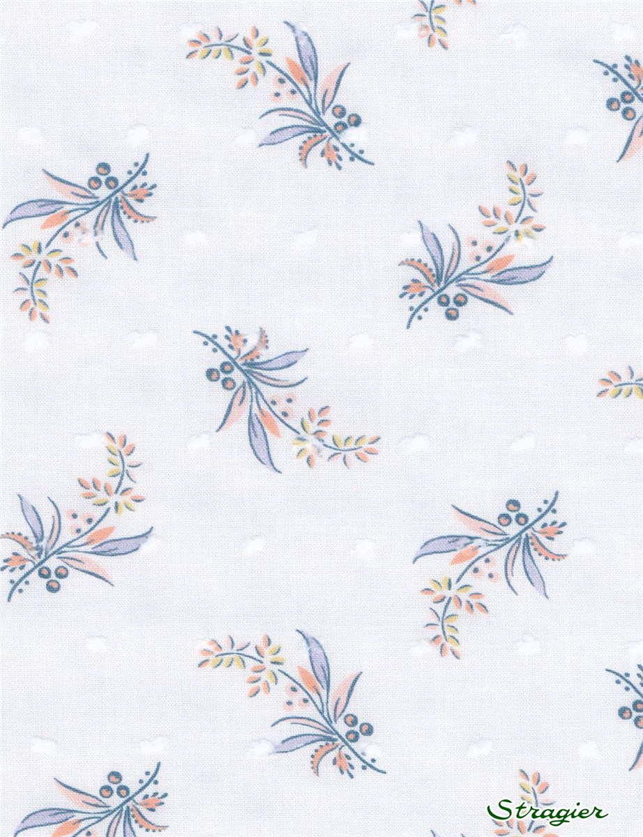 Batiste de Coton Plumetis - Eléonore - Lavande-Corail