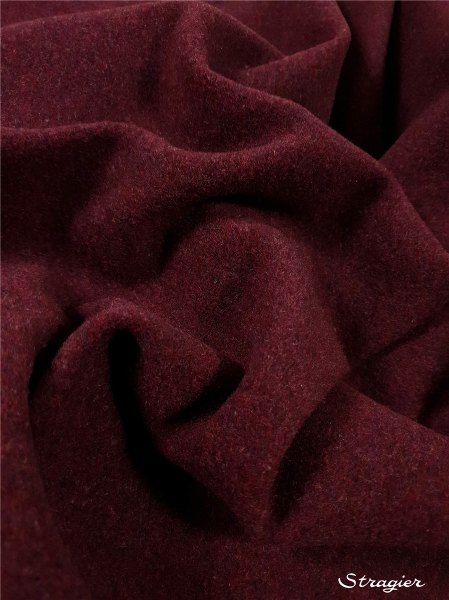 Velvet Wool - Coat - Plain - Framboise-Bordeaux