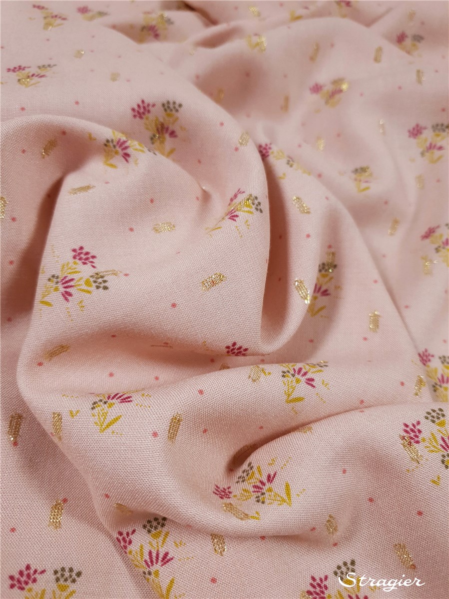 Popeline souple Viscose-Lurex - Ombria - Rose pâle-Or 