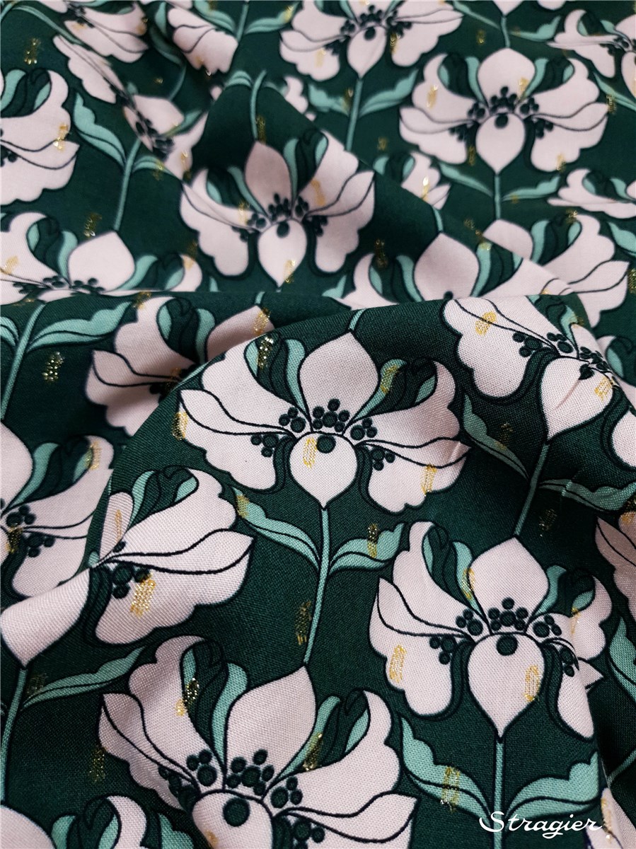Popeline souple Viscose-Lurex - Victoria - Vert Bouteille-Or