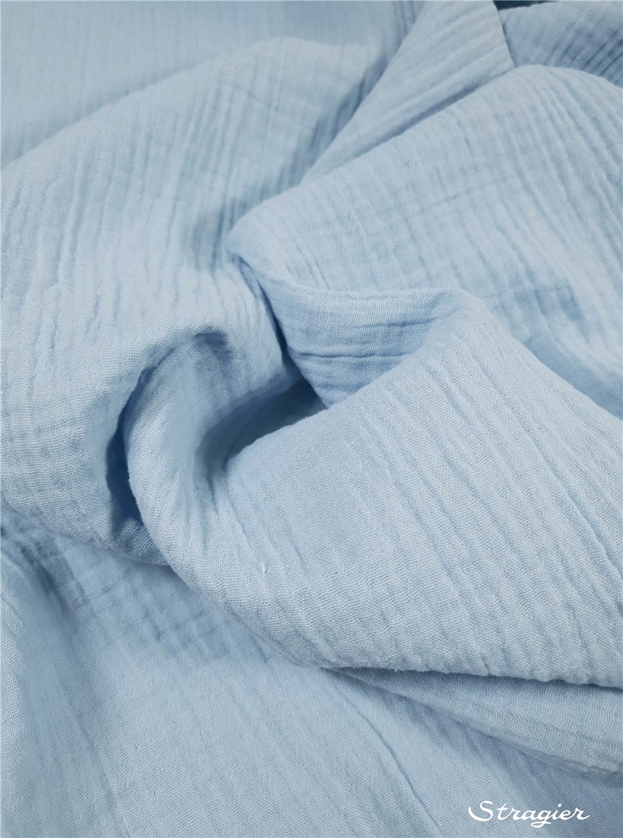 Double Gaze de Coton Bio - Uni - Bleu Ciel