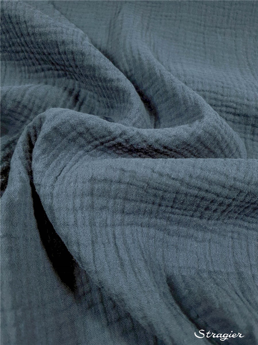 Double Gaze de Coton Bio - Uni - Bleu Indigo