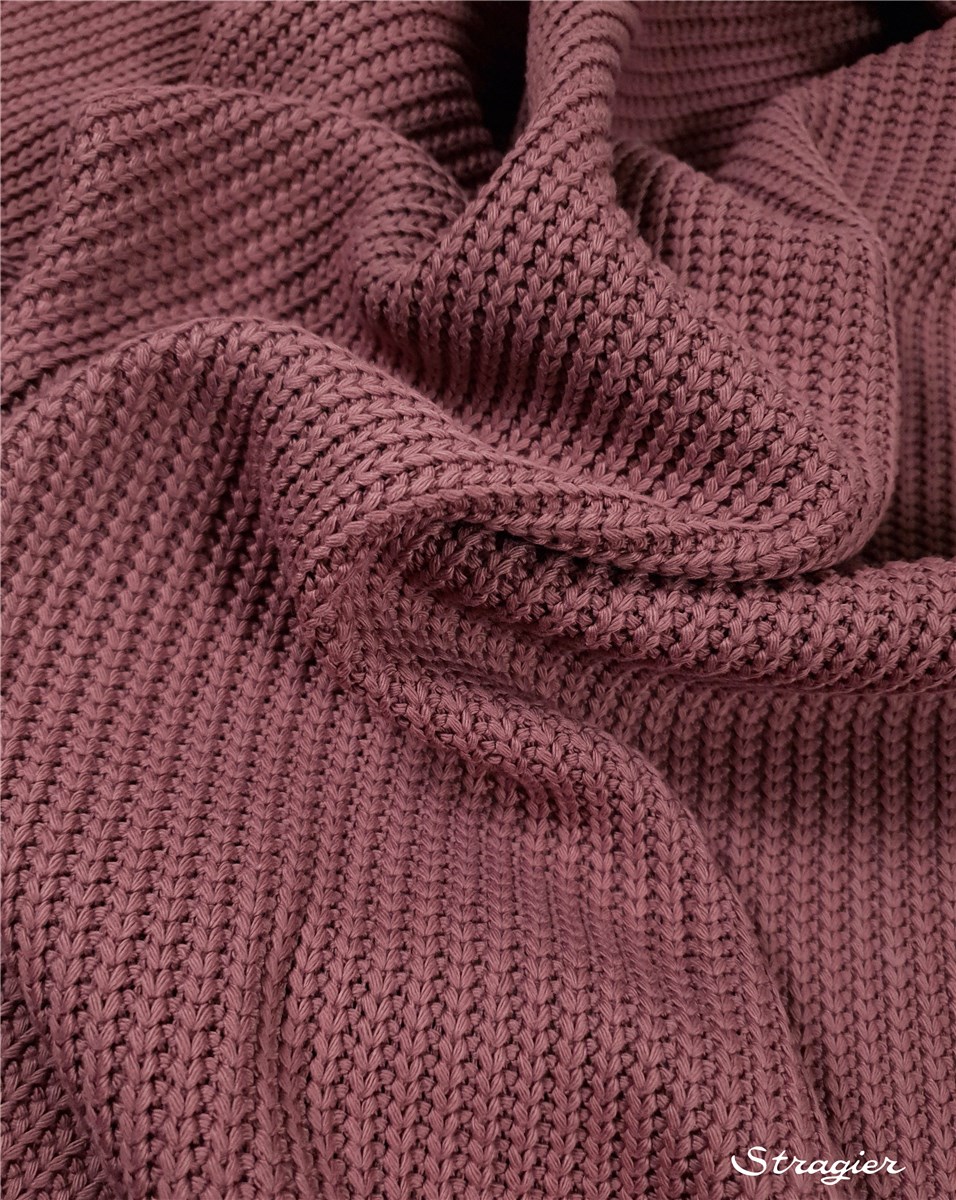 Tricot côtes 5mm - Coton - Uni - Vieux Rose 