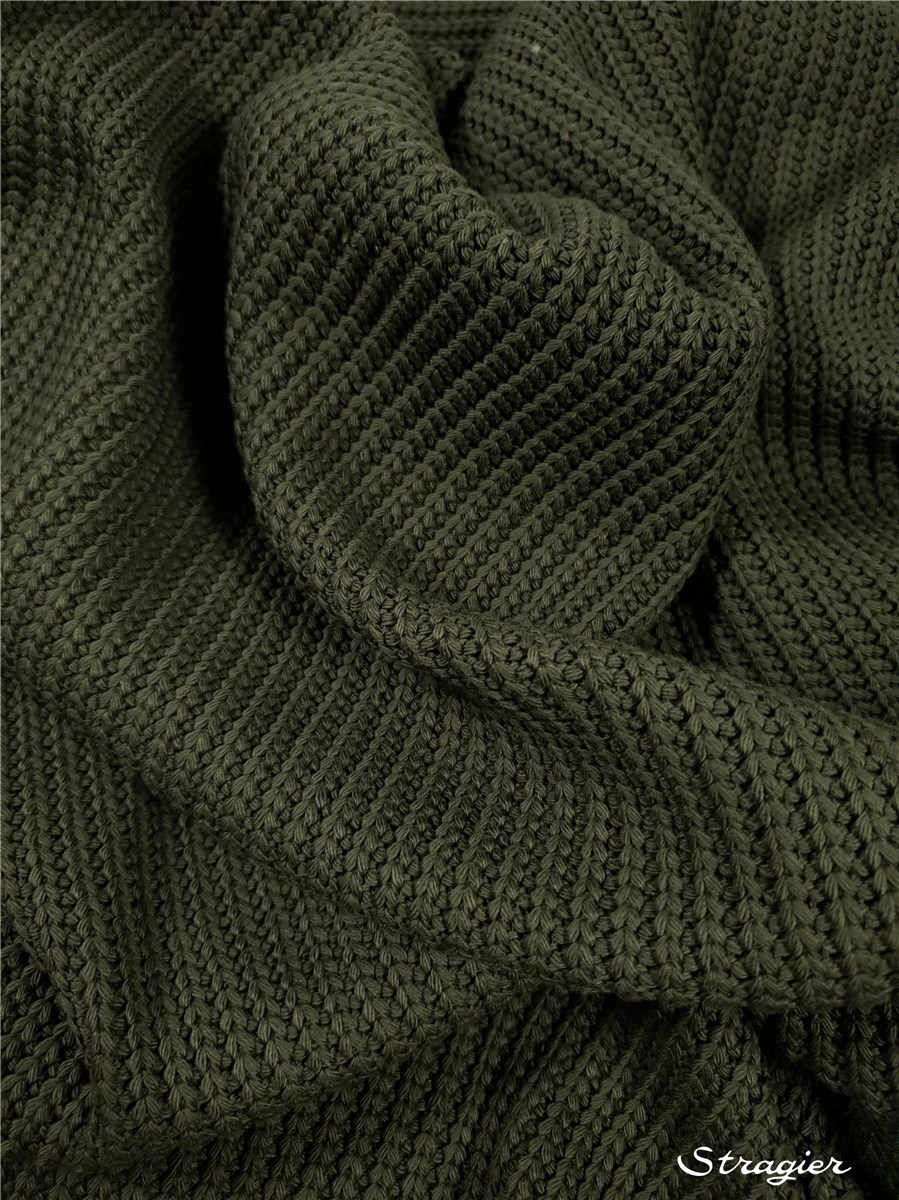 Tricot côtes 5mm - Coton - Uni - Kaki