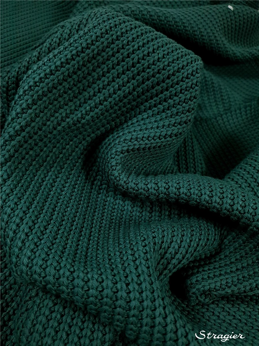 Tricot côtes 5mm - Coton - Uni - Vert Bouteille 