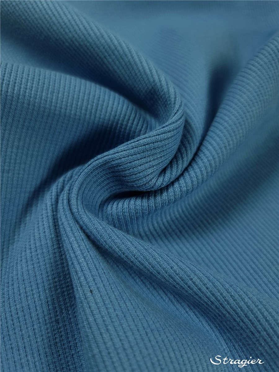 Organic Cotton Knitted Ribbing 2x2 - stretch - Plain - Bleu Méditerranée