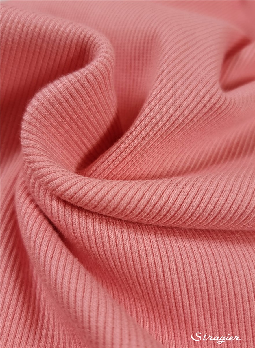 Bord Côte 2x2 - Coton BIO Stretch - Uni - Sorbet rose