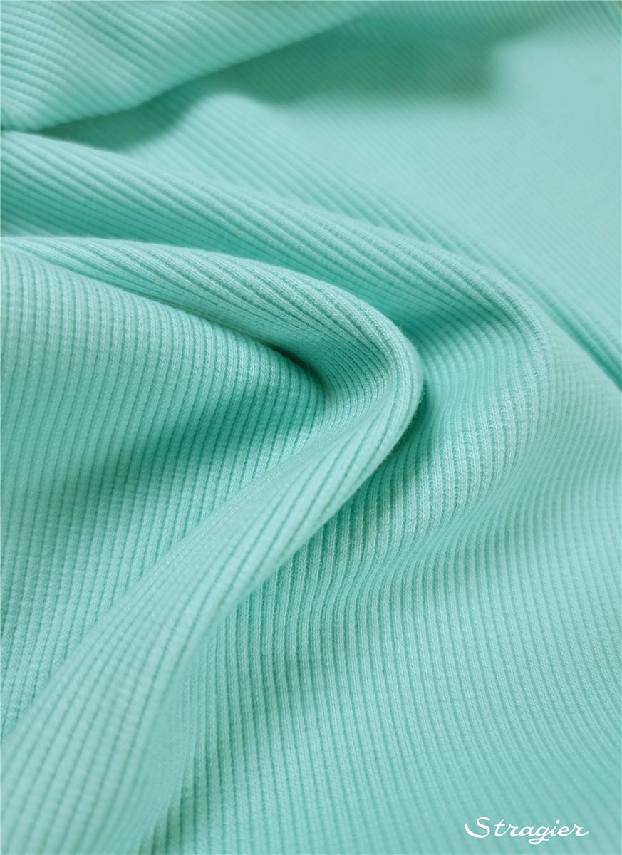 Bord Côte 2x2 - Coton BIO Stretch - Uni - Menthe bleue