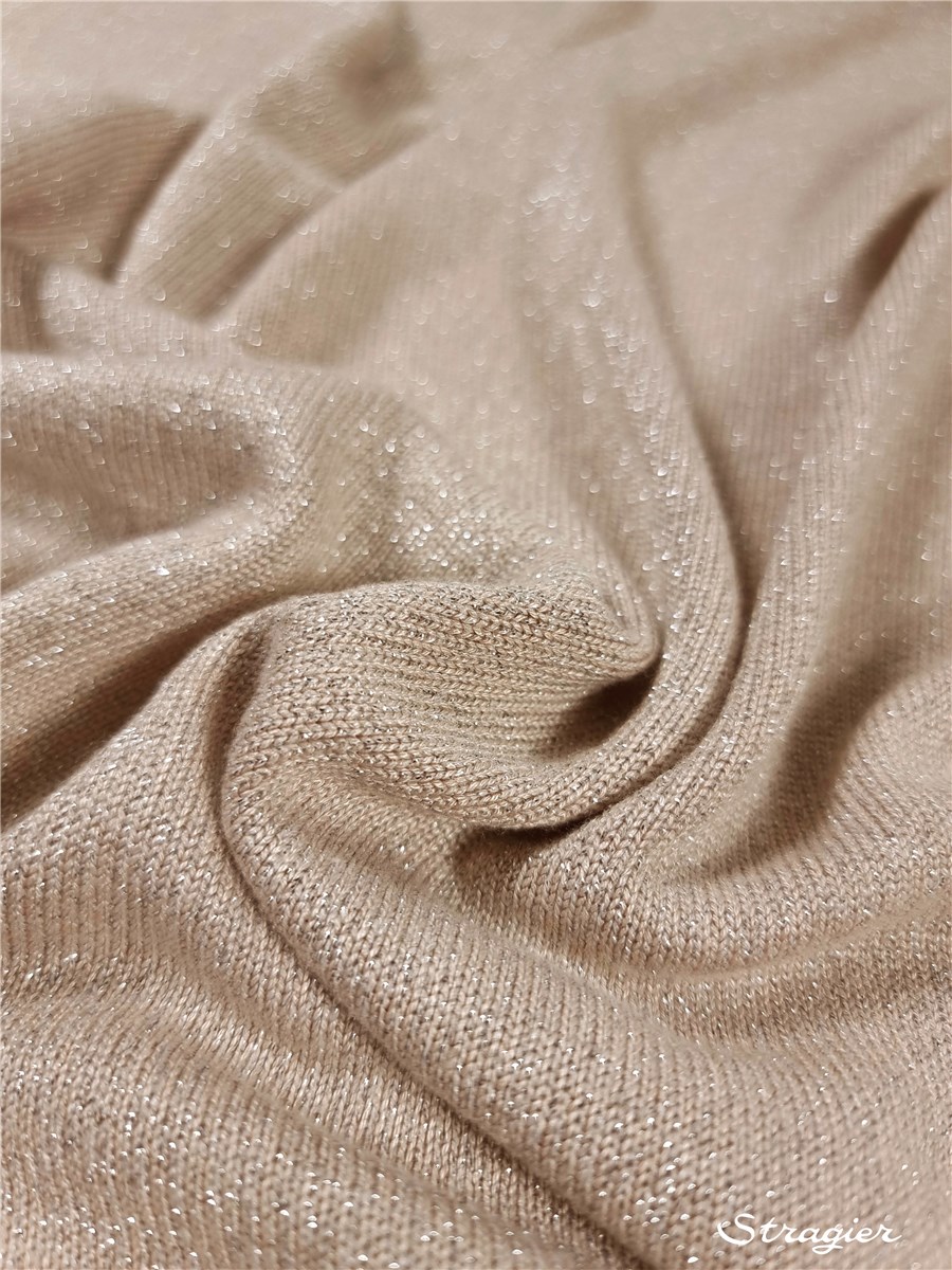Maille Viscose Lurex - souple et douce - uni - Beige Nude-Argent 