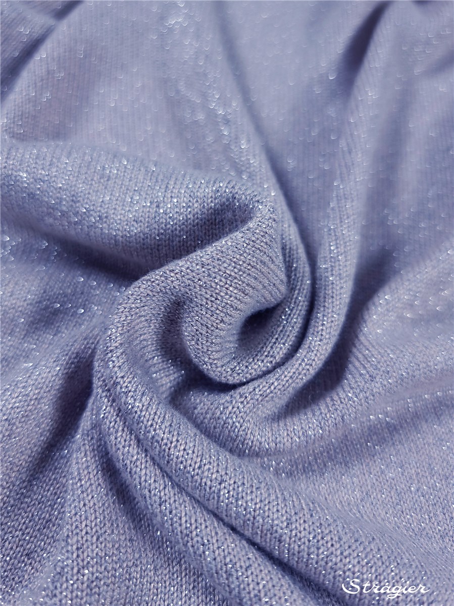 Maille Viscose Lurex - souple et douce - uni - Bleu cendré-Argent 