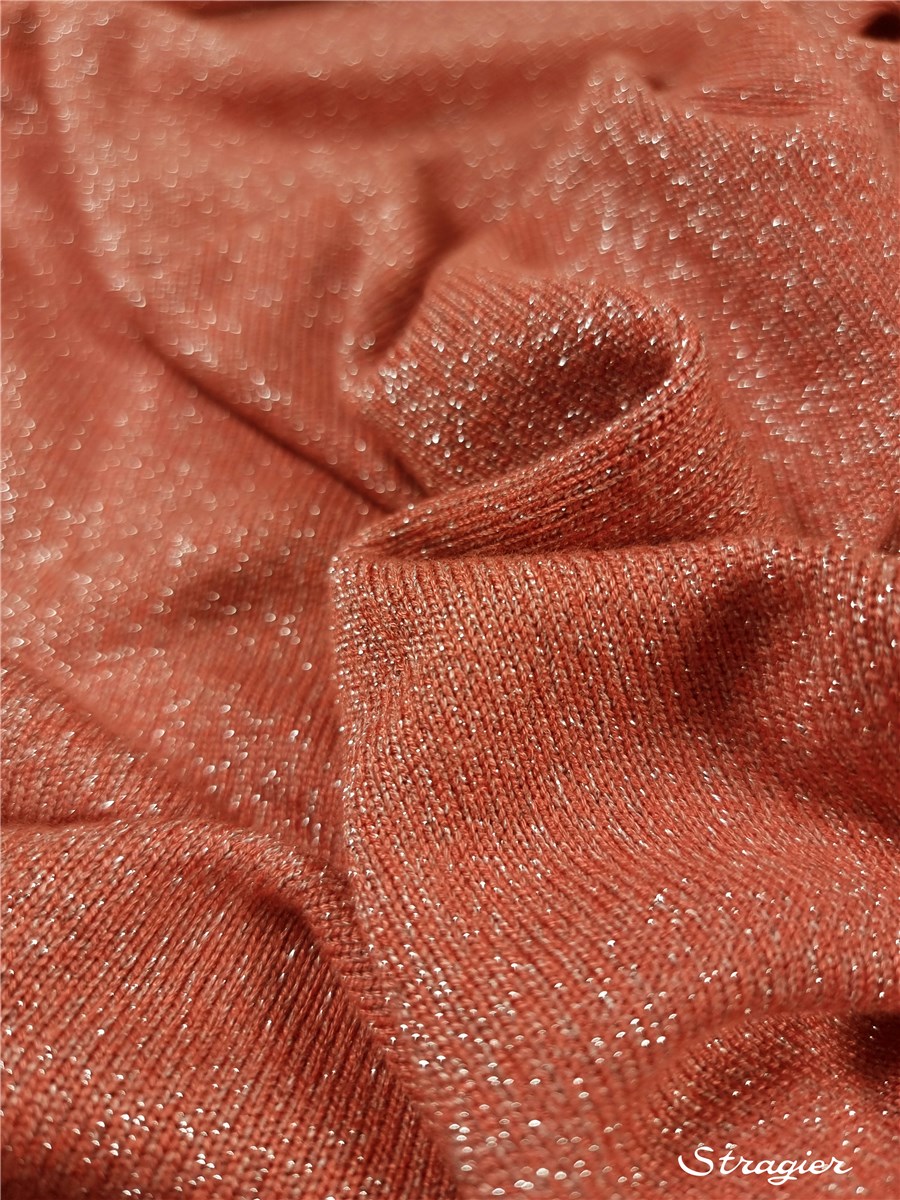 Maille Viscose Lurex - souple et douce - uni - Corail-Argent