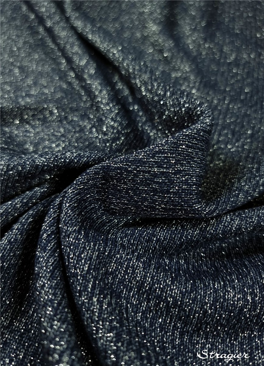 Maille Viscose Lurex - souple et douce - uni - Marine-Argent 