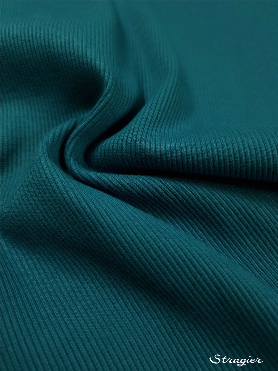 Bord Côte 2x2 - Coton BIO Stretch - Uni - Vert Canard